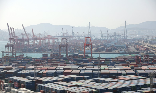 지난 22일 오후 부산항 신선대부두에 컨테이너들 /사진=연합뉴스