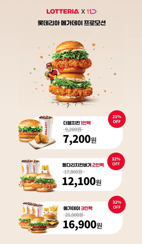 롯데리아, 11번가와 최대 32% 할인 메가데이 프로모션 진행 /롯데리아 제공