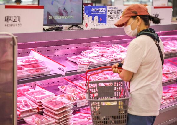서울의 한 대형마트를 찾은 시민들이 돼지고기를 살펴보고 있다. (기사와 직접적 관련 없음) /사진=뉴시스