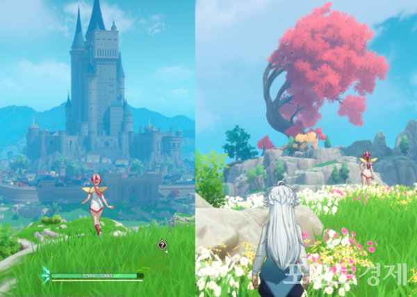 넷마블 '일곱 개의 대죄: 오리진' 플레이화면 캡처, 원작에서의 익숙한 장소들(리오네스 성, 요정왕의 숲). (포인트경제)