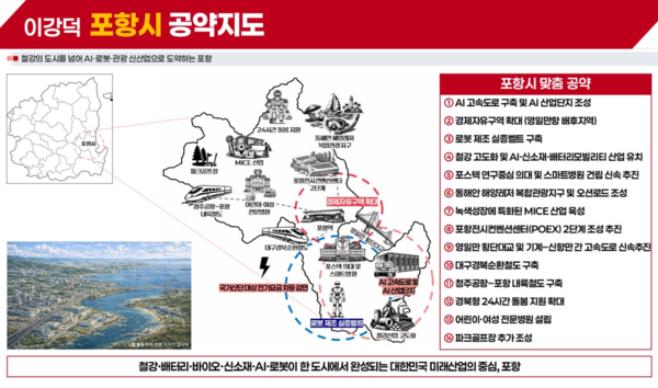 이강덕 국민의힘 경북도지사&nbsp; 예비후보 포항시 공약지도. 사진=이강덕 국민의힘 경북도지사 예비후보(포인트경제)
