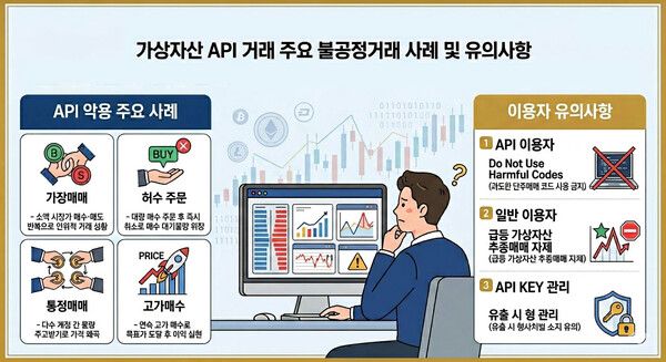 가상자산 API 거래 주요 불공정거래 사례 및 유의사항 /자료=금융감독원, AI이미지
