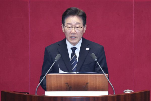 이재명 대통령이 2일 서울 여의도 국회에서 추가경정예산안 시정연설을 하고 있다. /사진=뉴시스