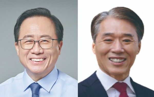 김석준 부산교육감과 최윤홍 전 교육감 권한대행. /중앙선거관리위원회