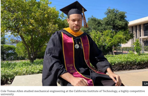 콜 토마스 앨런은 경쟁이 매우 치열한 캘리포니아 공과대학에서 기계공학을 전공했다. /BBC 갈무리