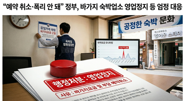 “예약 취소·폭리 안 돼” 정부, 바가지 숙박업소 영업정지 등 엄정 대응 /AI이미지