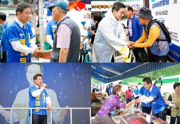 오는 6.3 지방선거에서 김해시장에 도전한 더불어민주당 정영두 후보가 지역구에서 선거운동을 벌이고 있다. /정영두 후보 캠프