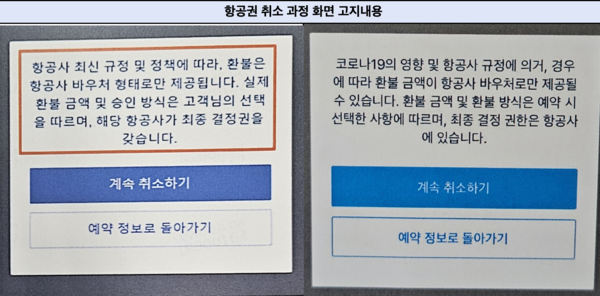 트립닷컴의 항공권 취소 과정 화면 고지내용 /공정거래위원회