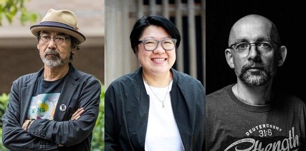 왼쪽부터 차례대로) 2023 CHANEL X BIFF 아시아영화아카데미를 이끌 교장(스와 노부히로 감독)과 연출멘토(김희정 감독), 촬영멘토(아르투르 주라브스키 감독). 사진=BIFF