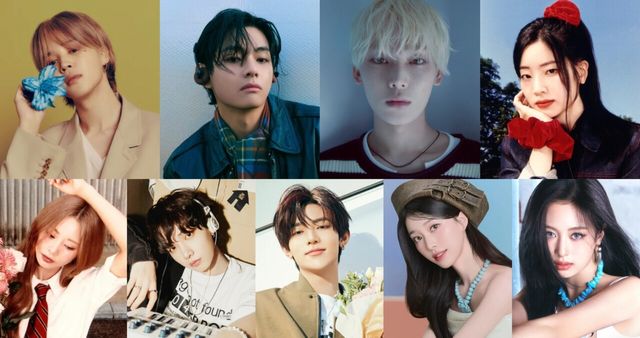사진= 유픽, 방탄소년단 지민, 뷔(빅히트 뮤직), 엔하이픈 선우(빌리프랩), 트와이스 다현, 쯔위(JYP 엔터테인먼트), 보이넥스트도어 명재현(KOZ 엔터테인먼트), 제로베이스원 장하오(웨이크원), 케플러 샤오팅(웨이크원, 클랩엔터테인먼트), 베이비몬스터 아현(YG 엔터테인먼트) .