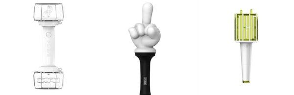 왼쪽부터 플레이브 응원봉, 에픽하이 응원봉, 엔시티 응원봉. 사진=공식 판매 사이트 캡처