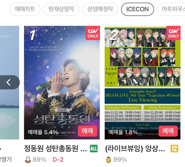 사진=ICECON 무비차트. 12월 16일 13시 기준.