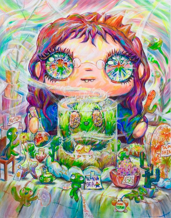 Dreams come true, acrylic, oil pastel on canvas 50F, 117x91cm