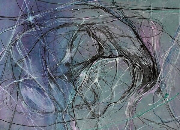 물의흐름 no.2_순지 배접 판넬에 혼합 재료_72.7×53.0cm_2024