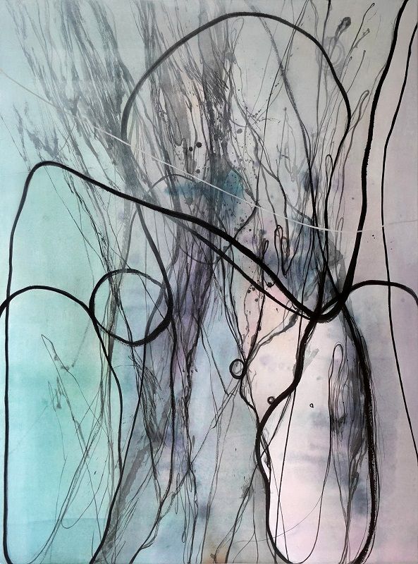 갇혀있는 공기 방울들_장지 배접 판넬에 혼합 재료_130.3×97.0cm_2024