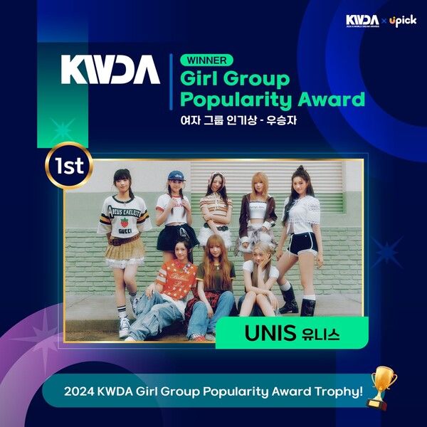 사진=EXO(SM엔터테인먼트 제공), 유니스(F&F엔터테인먼트 제공), 그룹 인기상(유픽 제공)