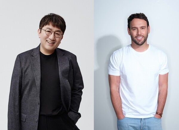 방시혁 하이브 의장(왼쪽)과 스쿠터 브라운 하이브 아메리카 CEO. 사진=하이브