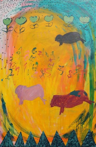 돌고도는 생존 일기, 캔버스에 아크릴, 색연필, 193.9×130.3cm, 2024