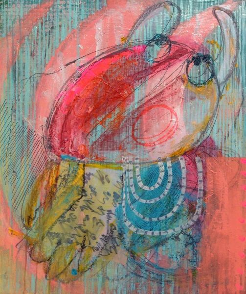 자유를 줄게, 캔버스에 아크릴, 종이, 색연필, 90.9×72.7cm, 2024