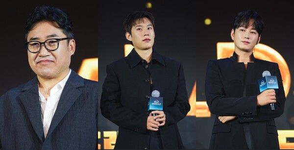 '디즈니+ 오리지널 프리뷰 2025'에 참석한 '골드랜드' 김성훈 감독, 배우 김성철, 이현욱. 사진=디즈니+