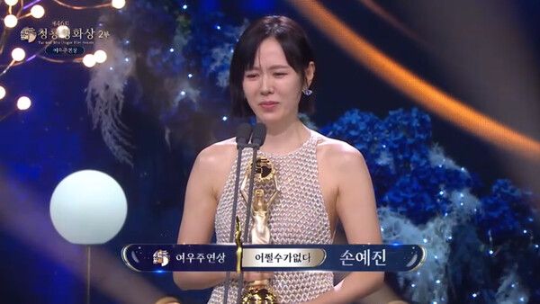 '제46회 청룡영화상'에서 여우주연상을 수상한 배우 손예진. 사진=KBS2