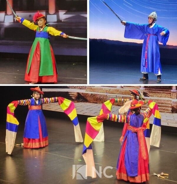 (왼쪽 위)화성검무, (오른쪽 위)정대업지무, (아래쪽)호남검무 공연 모습. 사진=뉴스컬처