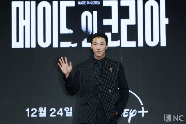 배우 우도환이 15일 오전 서울 강남구 그랜드 인터컨티넨탈 서울 파르나스 호텔에서 진행된 디즈니 플러스 오리지널 시리즈 ‘메이드 인 코리아’(각본 박은교/연출 우민호) 제작발표회에서 포즈를 취하고 있다. 사진=김규빈 기자