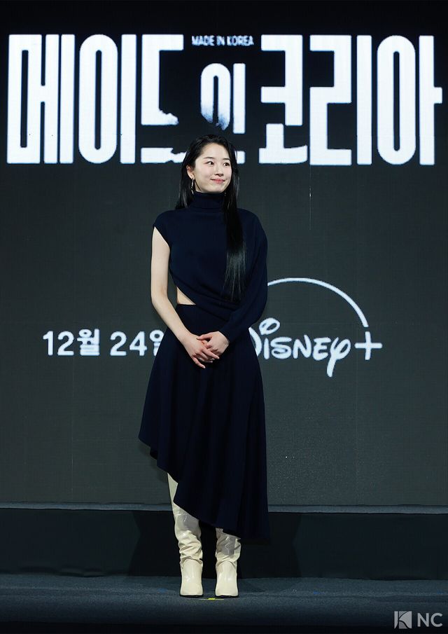 배우 원지안이 15일 오전 서울 강남구 그랜드 인터컨티넨탈 서울 파르나스 호텔에서 진행된 디즈니 플러스 오리지널 시리즈 ‘메이드 인 코리아’(각본 박은교/연출 우민호) 제작발표회에서 포즈를 취하고 있다. 사진=김규빈 기자