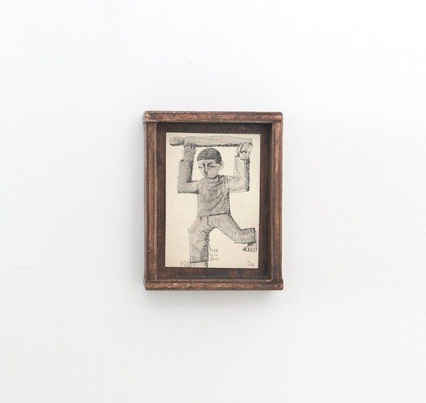 받아주는사람_종이에 연필, 나무프레임_cm