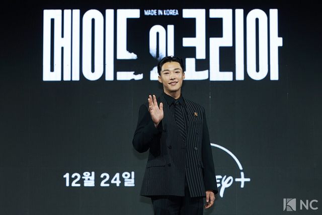 배우 우도환이 15일 오전 서울 강남구 그랜드 인터컨티넨탈 서울 파르나스 호텔에서 진행된 디즈니 플러스 오리지널 시리즈 ‘메이드 인 코리아’(각본 박은교/연출 우민호) 제작발표회에서 포즈를 취하고 있다. 사진=김규빈 기자