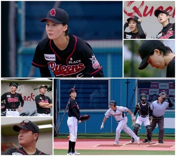 Kim Ona pitching in the upcoming Dec. 23 broadcast of “Baseball Queen.” Photo by Channel A.