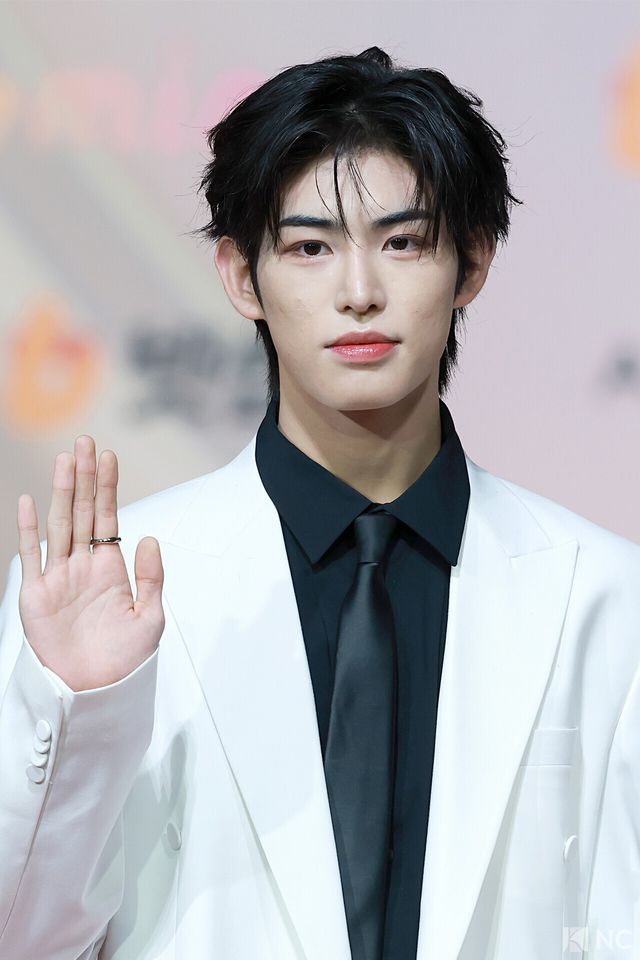 그룹 킥플립(KickFlip) 민제가 25일 인천시 중구 운서동 인스파이어 아레나에서 진행된 ‘2025 SBS&nbsp;가요대전’ 공연에 앞서 레드카펫을 밟고 있다. 사진=김규빈 기자