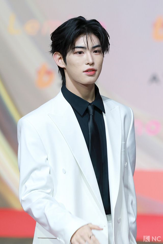 그룹 킥플립(KickFlip) 민제가 25일 인천시 중구 운서동 인스파이어 아레나에서 진행된 ‘2025 SBS&nbsp;가요대전’ 공연에 앞서 레드카펫을 밟고 있다. 사진=김규빈 기자