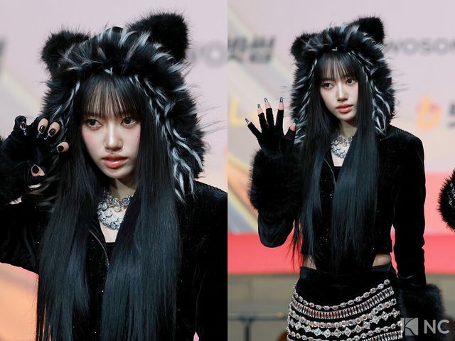 그룹 미야오(MEOVV) 수인이 25일 인천시 중구 운서동 인스파이어 아레나에서 진행된 ‘2025 SBS&nbsp;가요대전’ 공연에 앞서 레드카펫을 밟고 있다. 사진=김규빈 기자