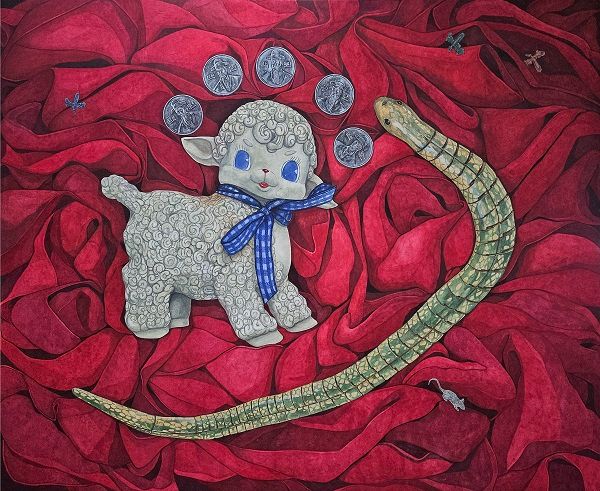 낙화의 증거들, 장지에 채색, 130×162cm, 2025