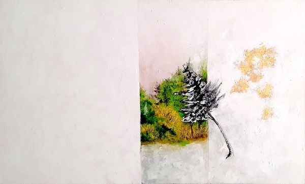 흔적의 기억, 캔버스 장지 닥 금 채색에 먹, 162×97cm, 2024