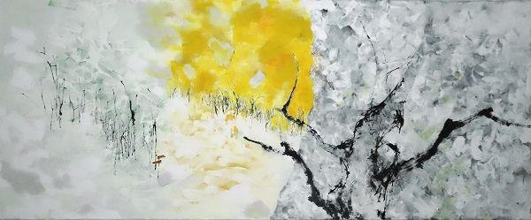 흔적의 기억, 캔버스 장지 닥 금 채색에 먹, 170×70cm, 2025
