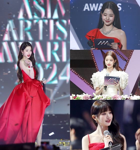 AAA_장원영 (오른쪽 위부터 시계 방향으로 AAA 2021 MC 장원영, AAA 2022 MC 장원영, AAA 2023 MC 장원영, AAA 2024 MC 장원영). 사진=JYP엔터테인먼트, AAA 조직위원회