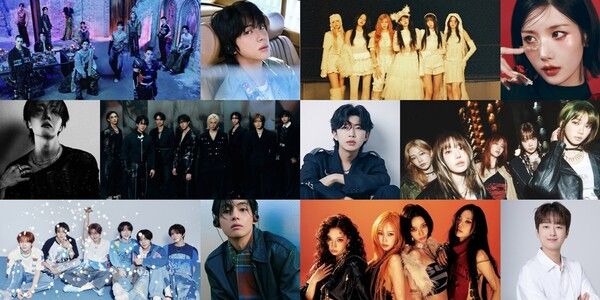 권은비, 르세라핌, 방탄소년단, 세븐틴, 스트레이 키즈, 아이브, 에스파, NCT WISH, 이찬원, 임영웅. 사진=울림엔터, 쏘스뮤직, 빅히트 뮤직, 플레디스엔터, JYP엔터, 스타쉽엔터, SM엔터, 티엔엔터, 물고기뮤직.