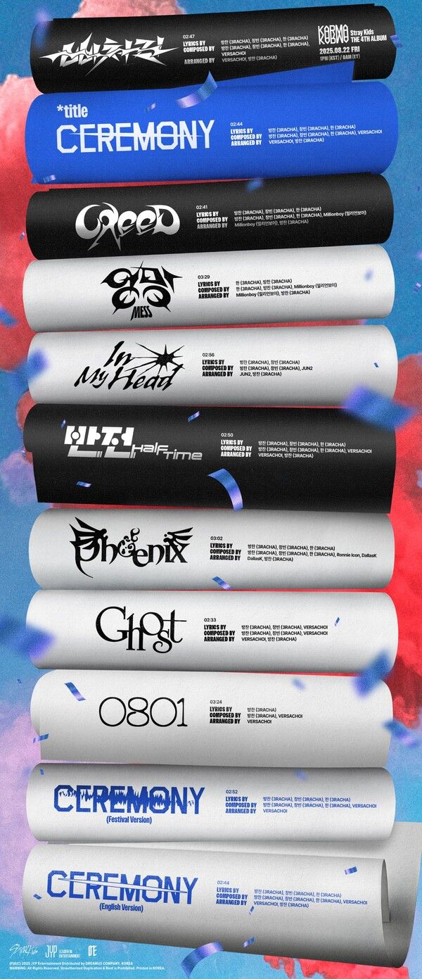 스트레이 키즈 'KARMA' 트랙리스트. 사진=JYP엔터테인먼트