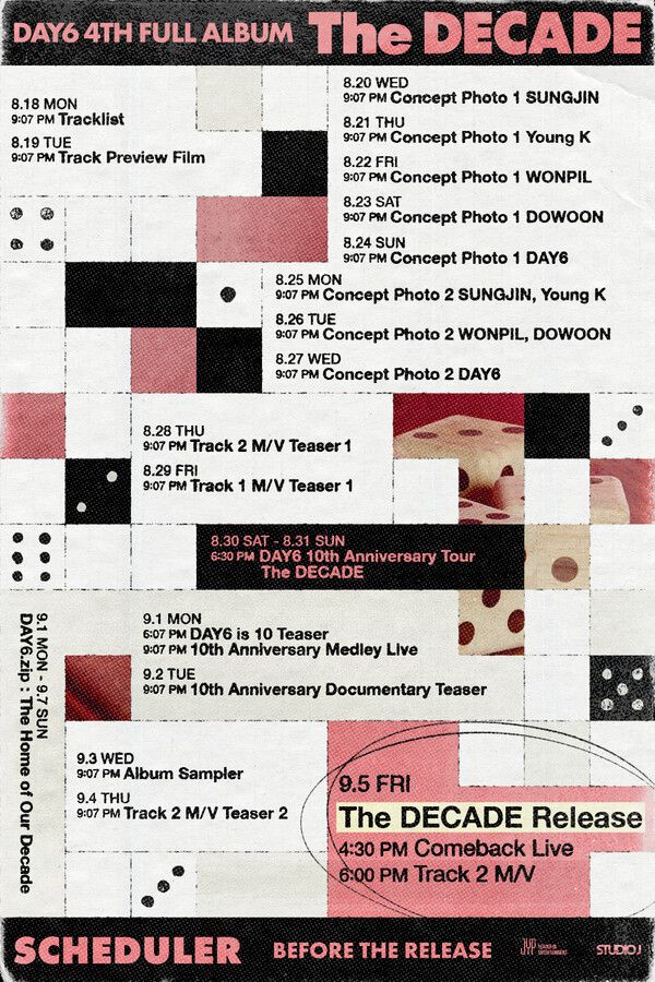 DAY6 'The DECADE' 스케줄러. 사진=JYP엔터테인먼트