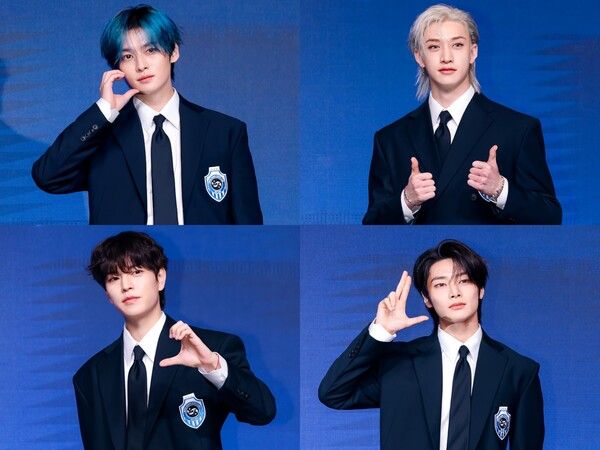 22일 서울 여의도 콘래드호텔 그랜드볼룸에서는 스트레이 키즈 정규4집 'KARMA' 발매기념 기자간담회가 열렸다.&nbsp;(왼쪽 위부터) 리노, 방찬, 승민, 아이엔의 모습. 사진=JYP엔터테인먼트