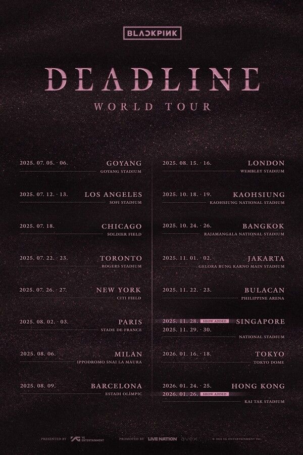 블랙핑크 DEADLINE 투어일정 확대. 사진=YG엔터테인먼트