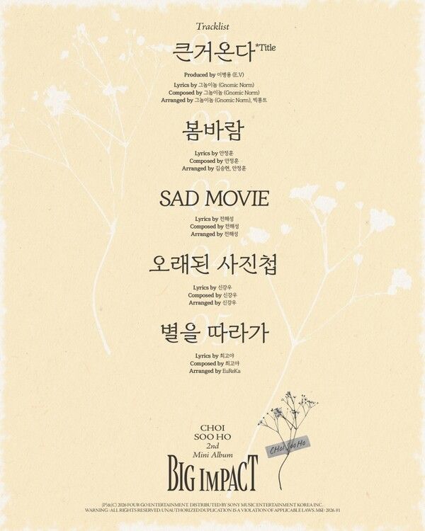 최수호 신보 트랙리스트. 사진=포고엔터