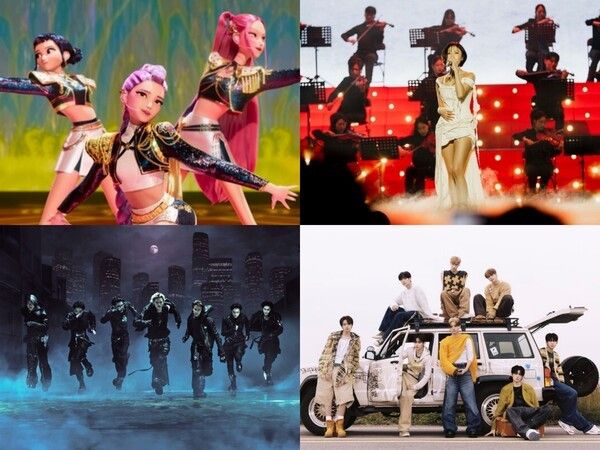 헌트릭스, 화사, 엔하이픈, 알파드라이브원. 사진=넷플릭스, 피네이션, 빌리프랩, 웨이크원