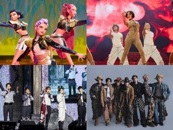 헌트릭스, 화사, 엑소, 엔하이픈. 사진=넷플릭스, 피네이션, SM엔터테인먼트, 빌리프랩