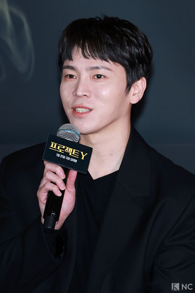 배우 이재균이 8일 오후 서울 송파구 롯데시네마 월드타워에서 진행된 영화 ‘프로젝트 Y’(감독 이환) 언론배급시사회 및 기자간담회에서 소감을 말하고 있다. 사진=김규빈 기자