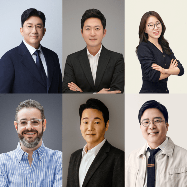 (왼쪽 위부터) 방시혁 의장, 이재상 대표이사, 오유진 쓰리식스티 사업대표, 아이작 리 아메리카 의장, 한현록 재팬 대표, 김태호 COO 등 하이브 리더 6인이 '2026 빌보드 글로벌 파워 플레이어스'에 선정됐다. 사진=하이브