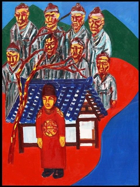 서용선 作 '백성들의 생각-노산군'(2010). 영화 ‘왕과 사는 남자’의 광천골 사람들의 마음이 전해진다. 그림=서용선 스튜디오