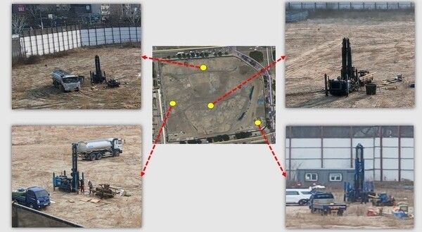 노란 점으로 표시한 부분이 시추 작업이 이뤄진 것으로 확인된 구역. 사진=국가유산청